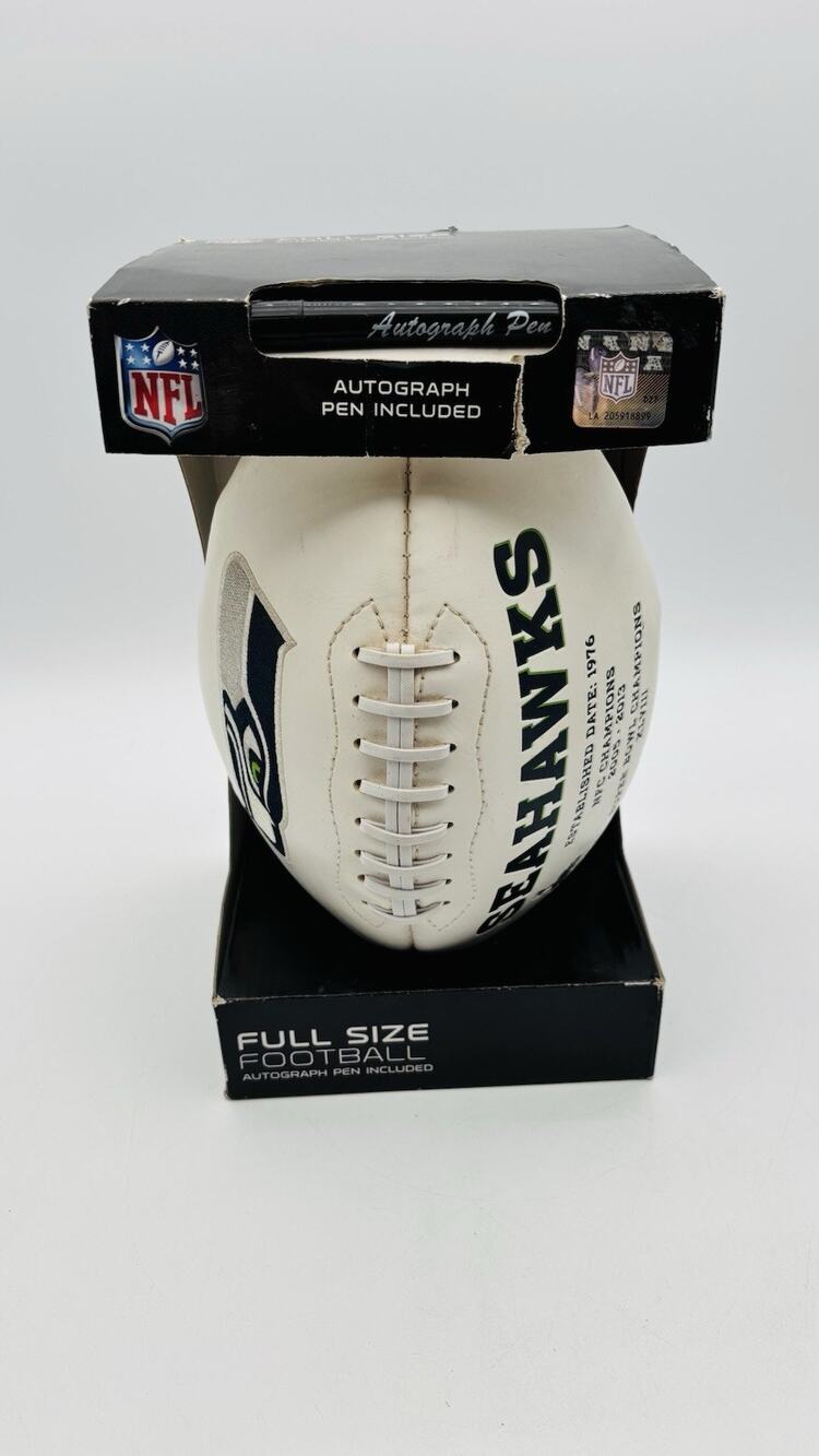 New SEATTLE SEAHAWKS FULL SIZE FOOTBALL NFL 2014 White AUTOGRAPH PEN In Box